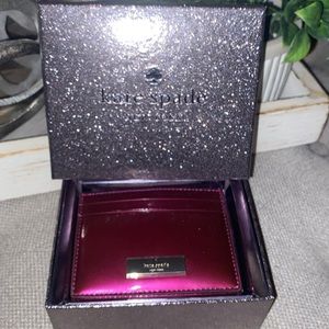 Kate Spade Kenzie Patent fabric Card Holder In Dark Raspberry, New in Box
